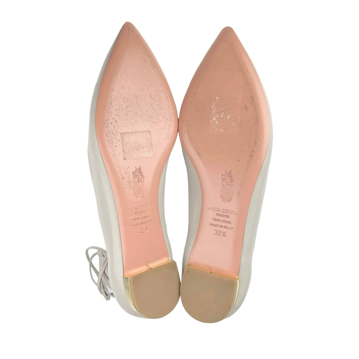 Aquazzura Firenze Grey Leather Lace-Up 'Christy' Flats