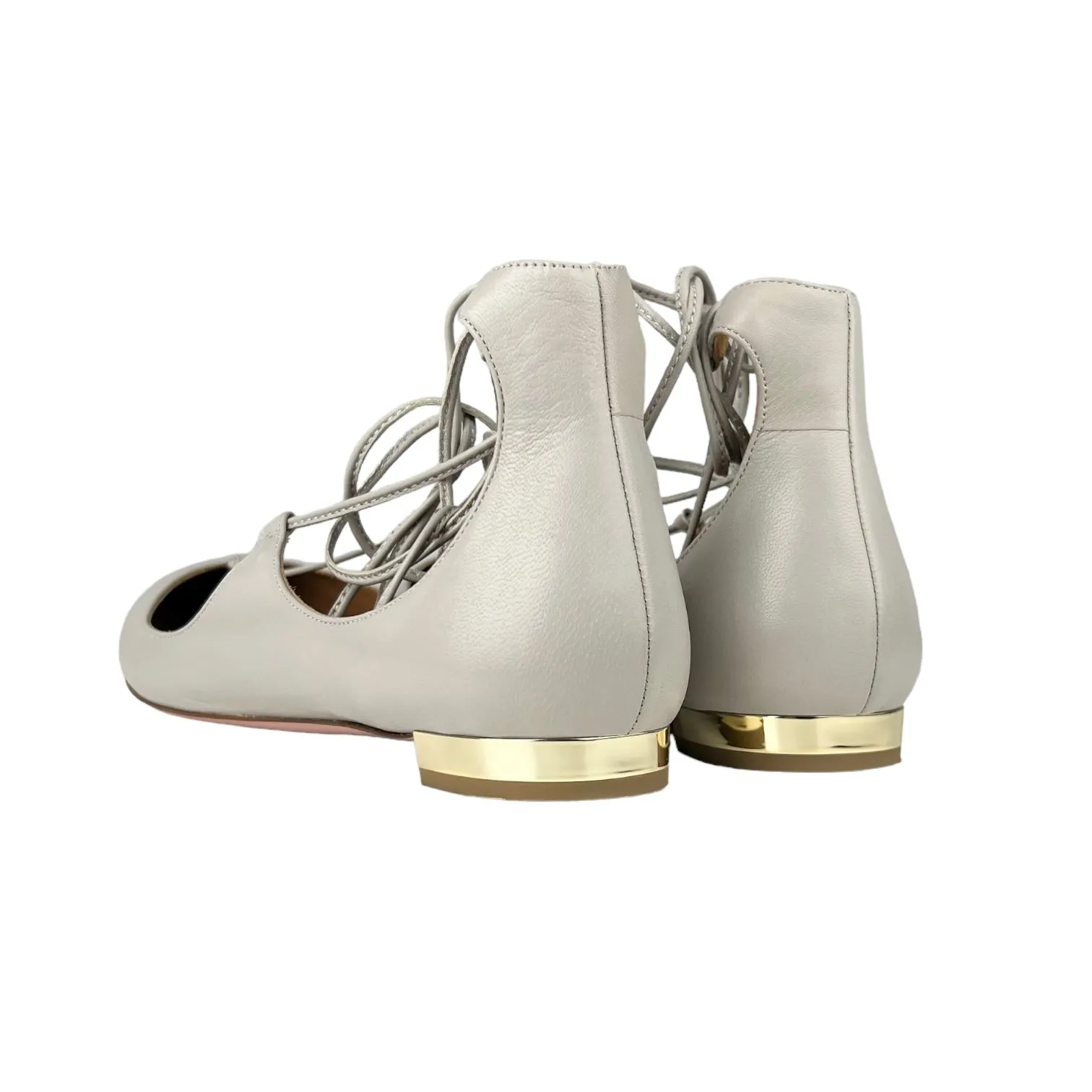 Aquazzura Firenze Grey Leather Lace-Up 'Christy' Flats