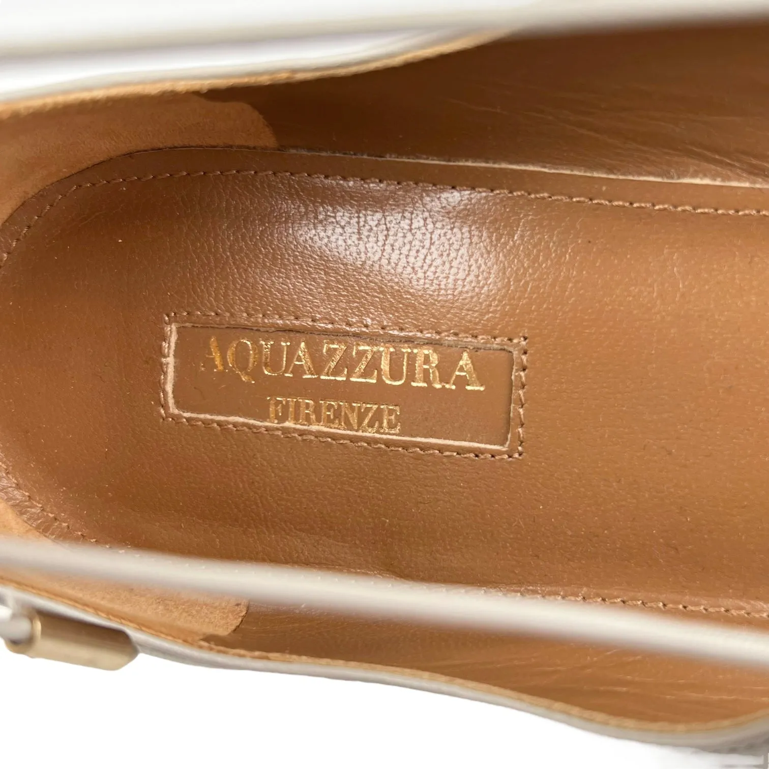 Aquazzura Firenze Grey Leather Lace-Up 'Christy' Flats