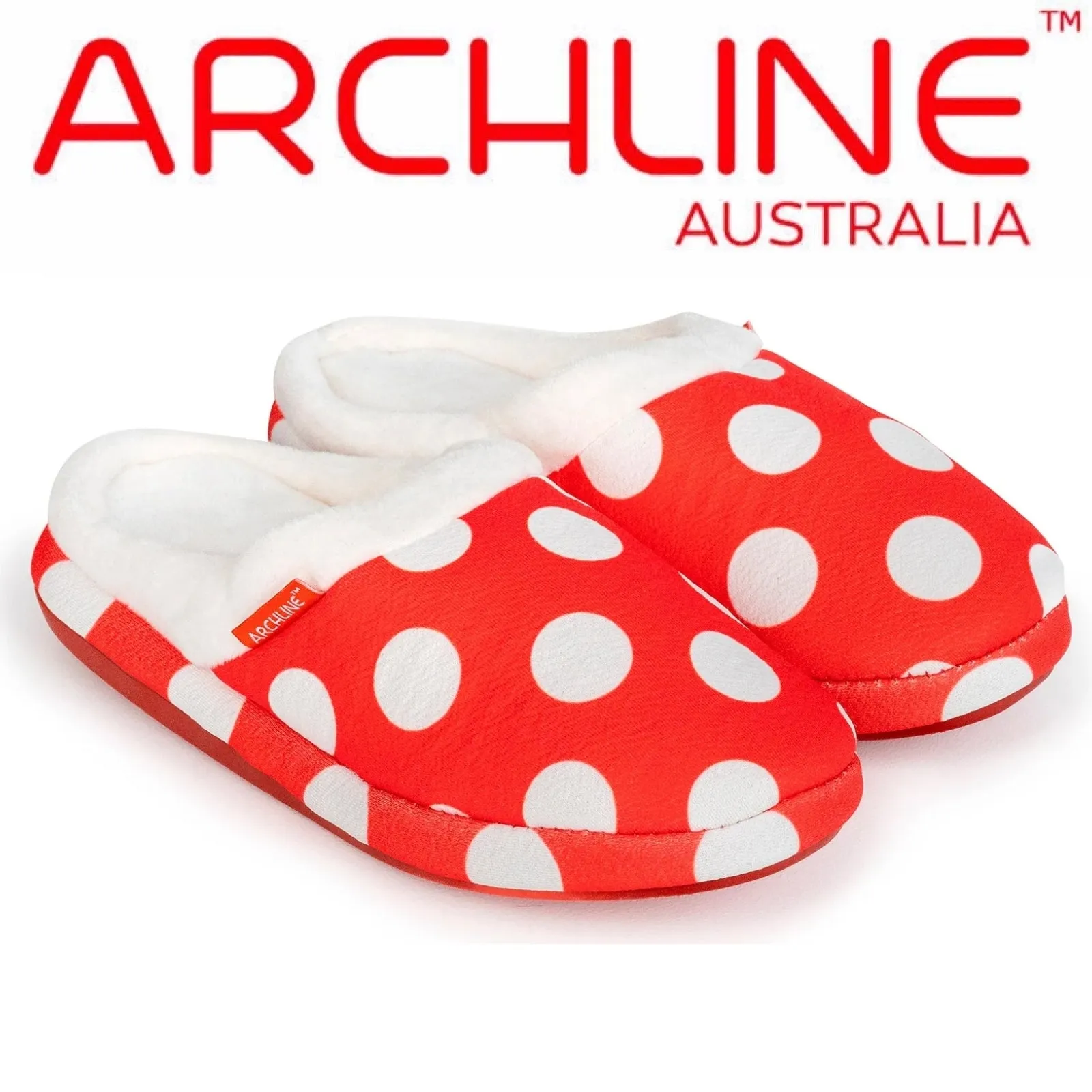 ARCHLINE Orthotic Slippers Slip On Scuffs Pain Relief Moccasins - Red Polka Dot - EUR 41 (Womens US 10)