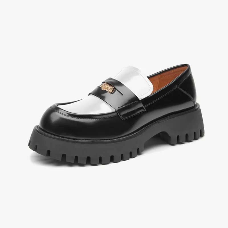 BeauToday Platform Cow Leather Penny Loafers for Women