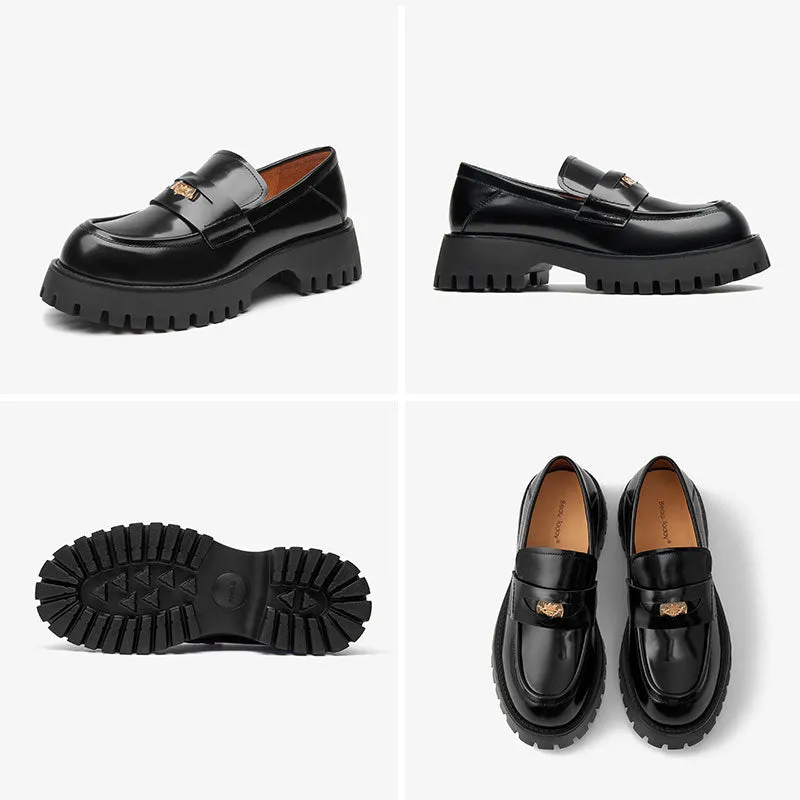 BeauToday Platform Cow Leather Penny Loafers for Women