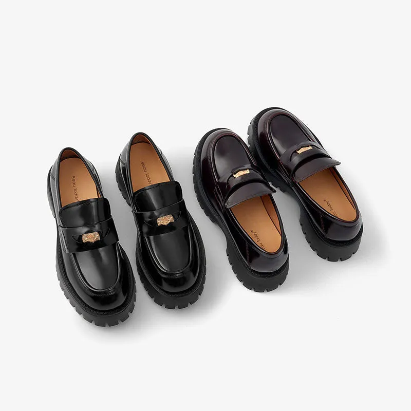 BeauToday Platform Cow Leather Penny Loafers for Women