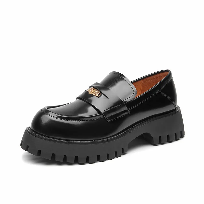 BeauToday Platform Cow Leather Penny Loafers for Women