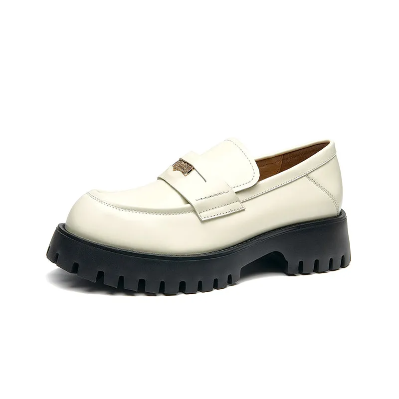 BeauToday Platform Cow Leather Penny Loafers for Women