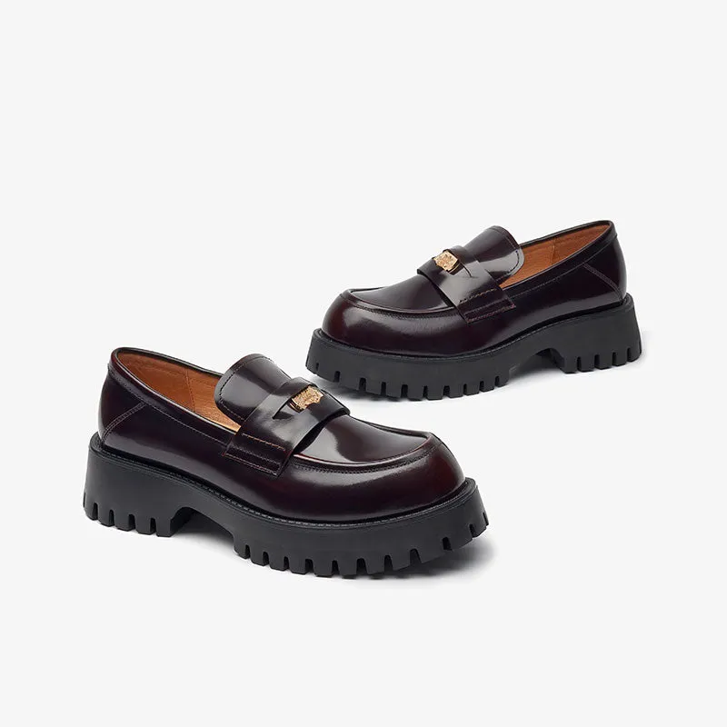 BeauToday Platform Cow Leather Penny Loafers for Women