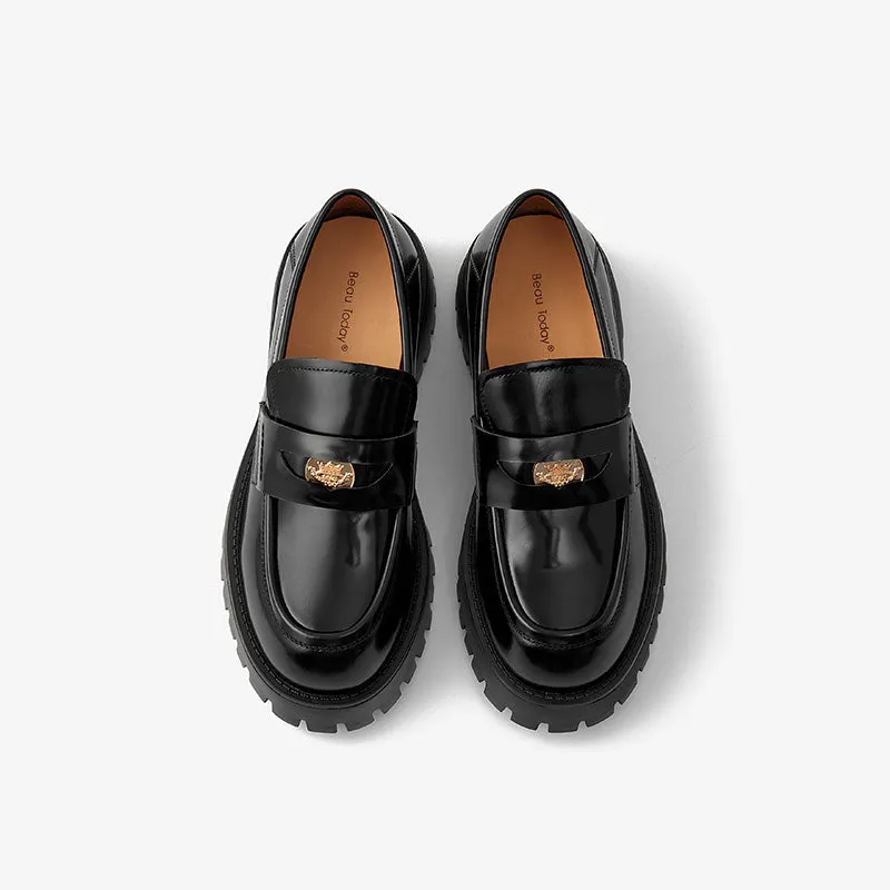BeauToday Platform Cow Leather Penny Loafers for Women