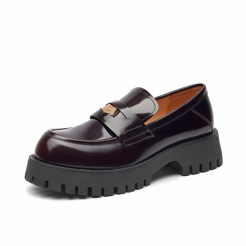BeauToday Platform Cow Leather Penny Loafers for Women