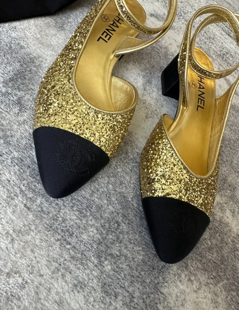 Chanel Slingback Glitter, size 37