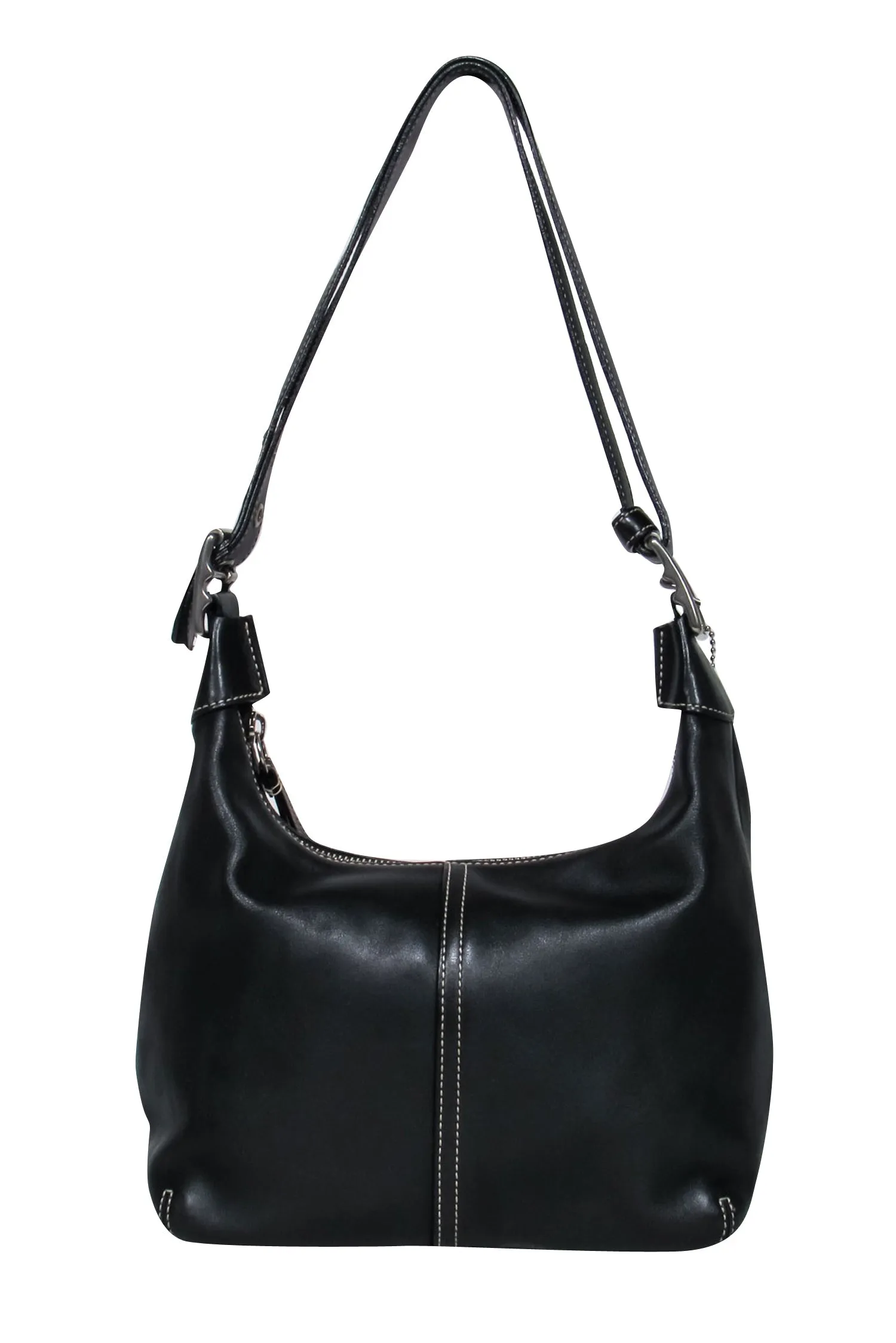 Coach - Black Leather Shoulder Bag w/ White Stitching