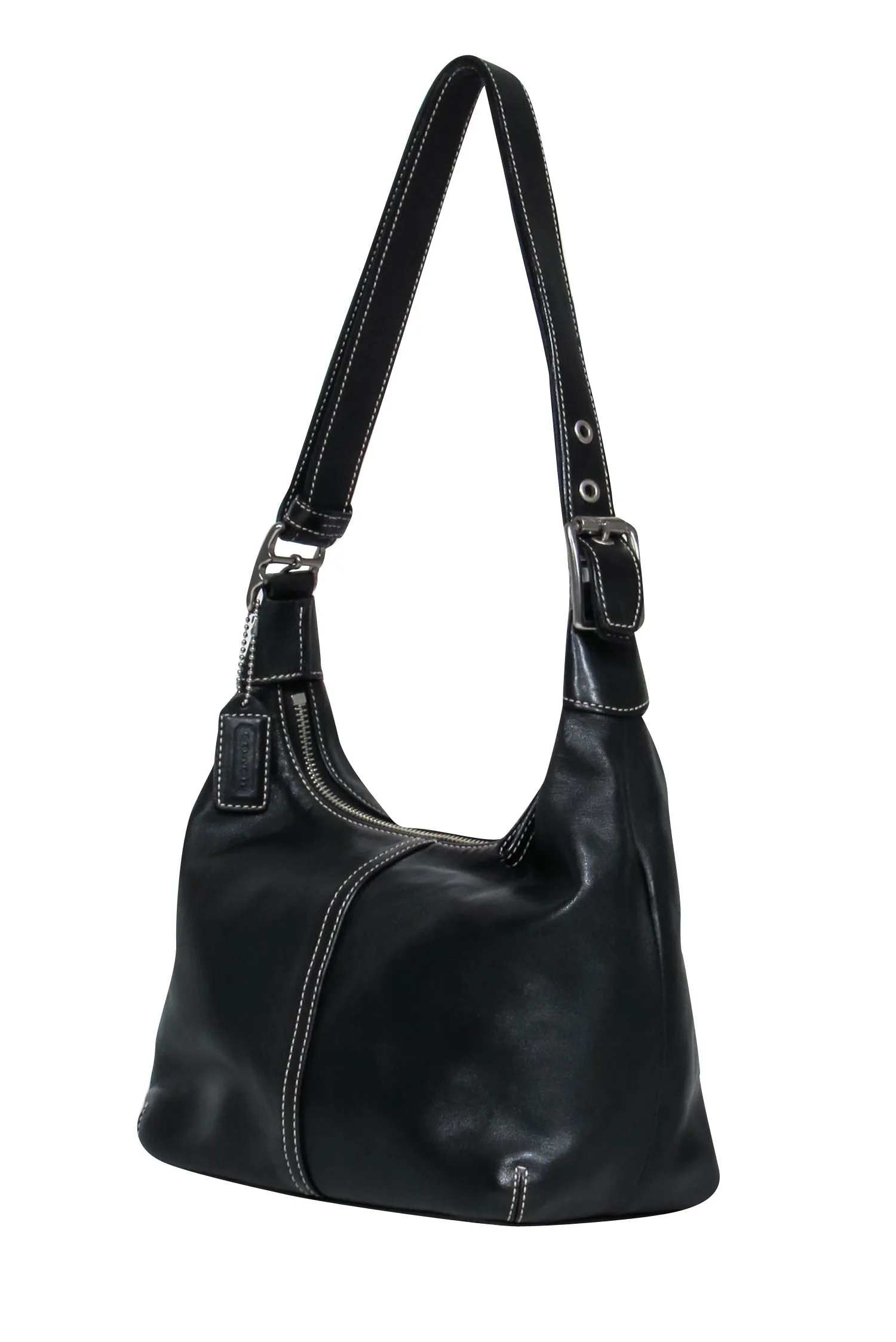 Coach - Black Leather Shoulder Bag w/ White Stitching