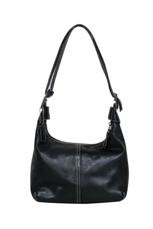Coach - Black Leather Shoulder Bag w/ White Stitching