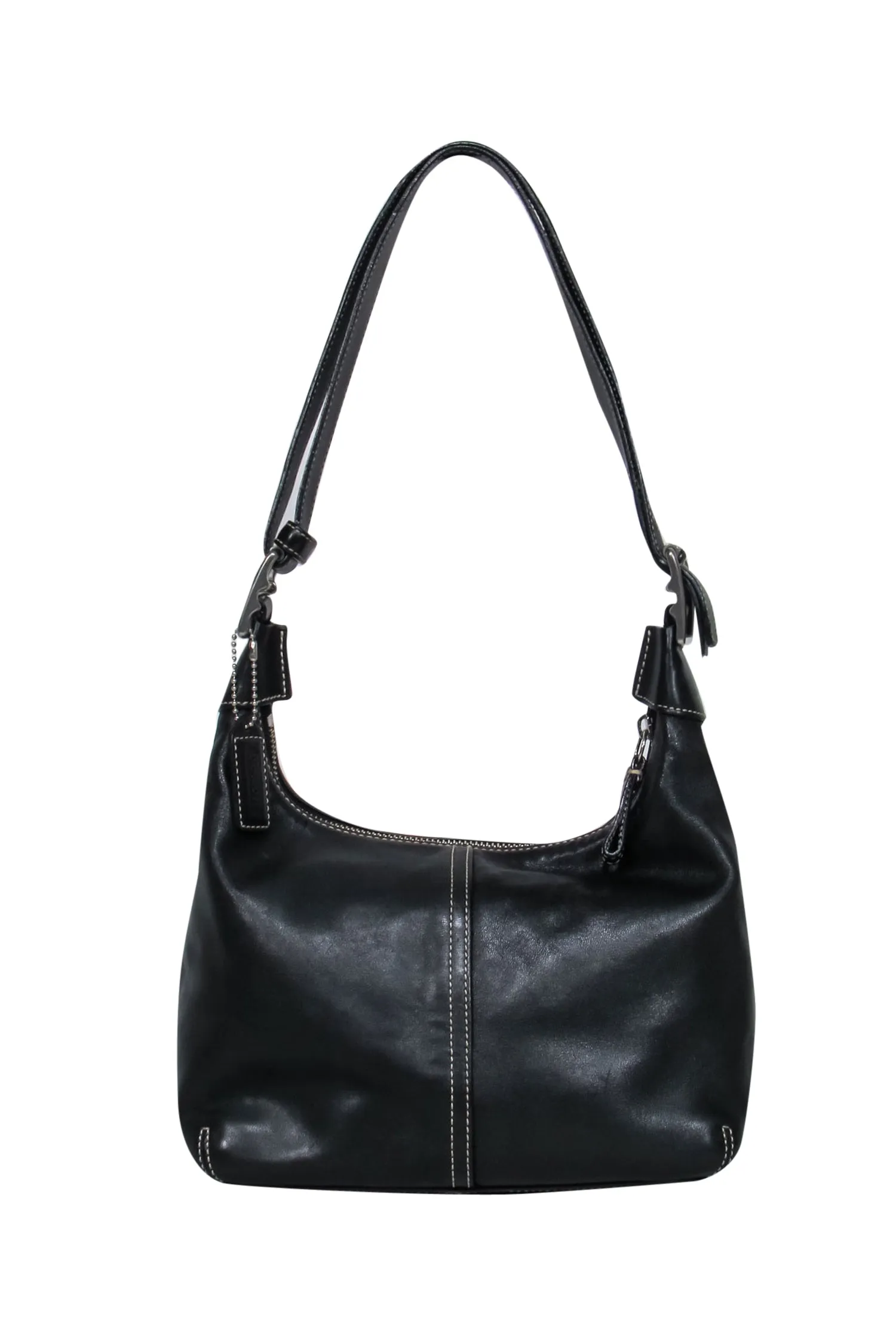 Coach - Black Leather Shoulder Bag w/ White Stitching