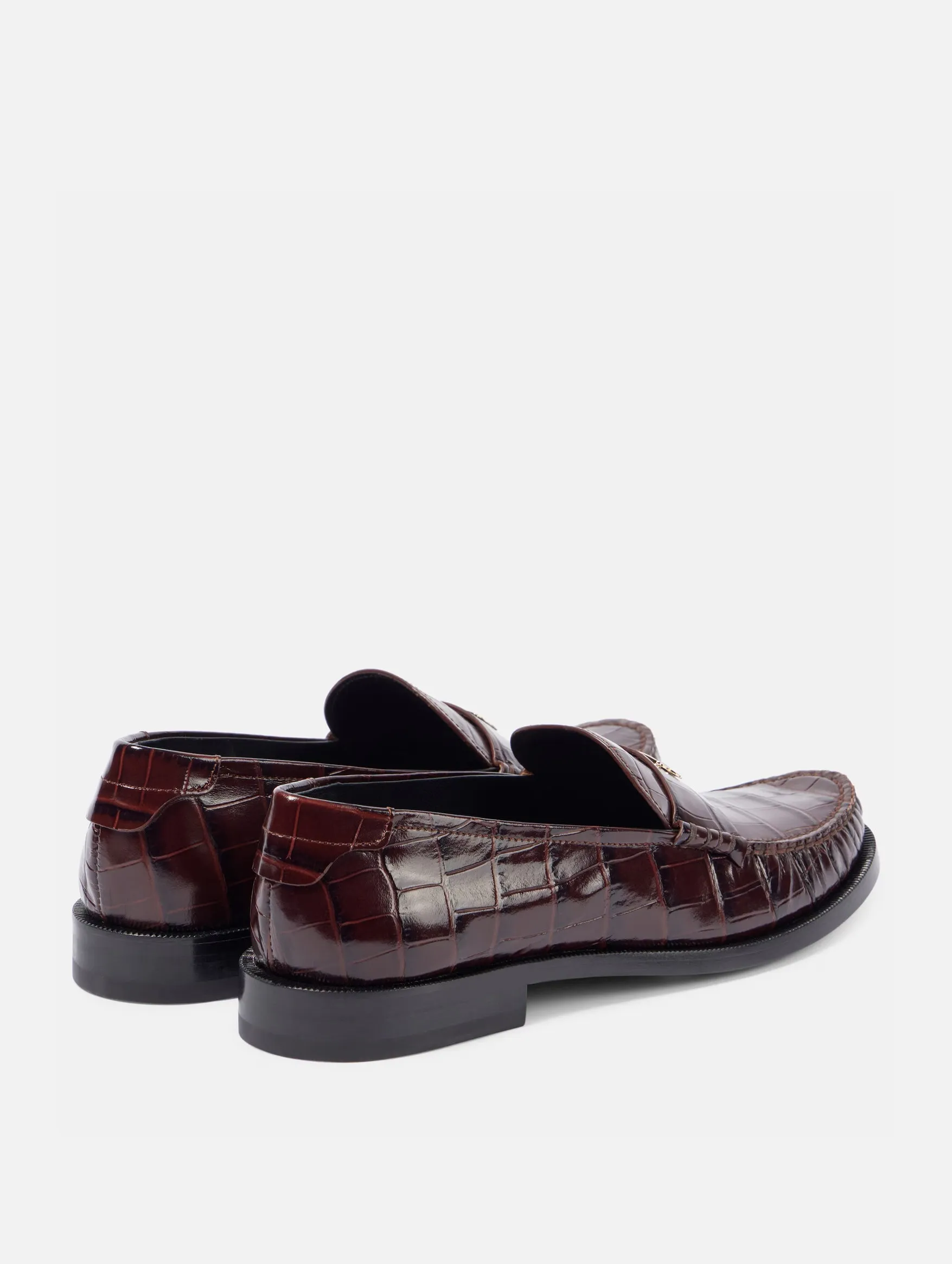 Croc-effect Leather Loafers in Ebony