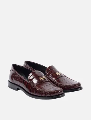 Croc-effect Leather Loafers in Ebony
