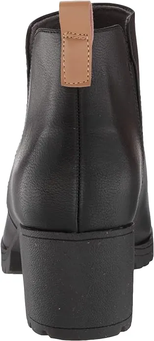 Dr Scholl's London Black Smooth Fsahion Pull On Lugged Block Heel Fashion Boots