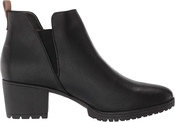 Dr Scholl's London Black Smooth Fsahion Pull On Lugged Block Heel Fashion Boots