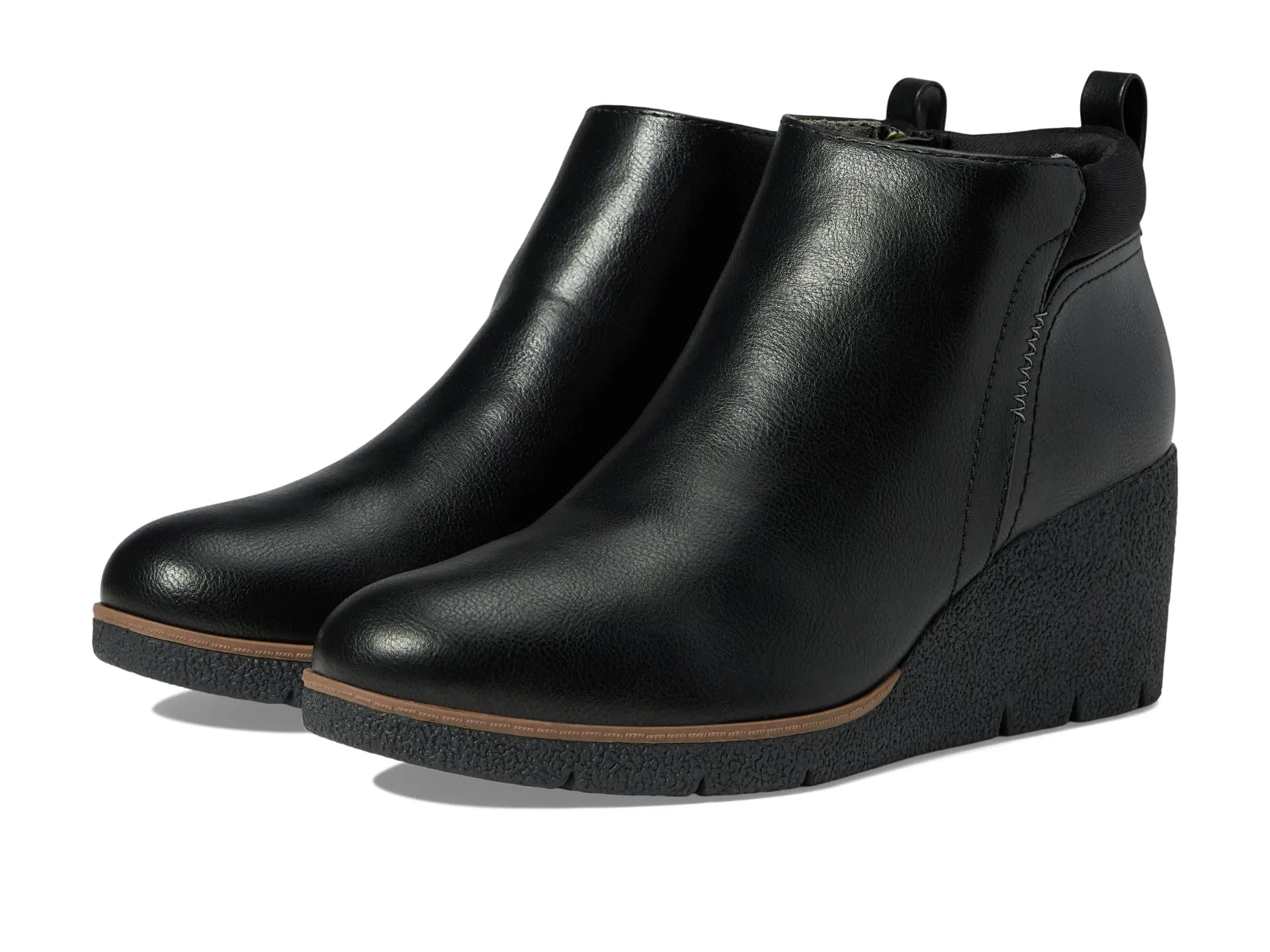 Dr. Scholl's Shoes Berklie Black Rubber Sole Pull On Wedge Heel Ankle Boots