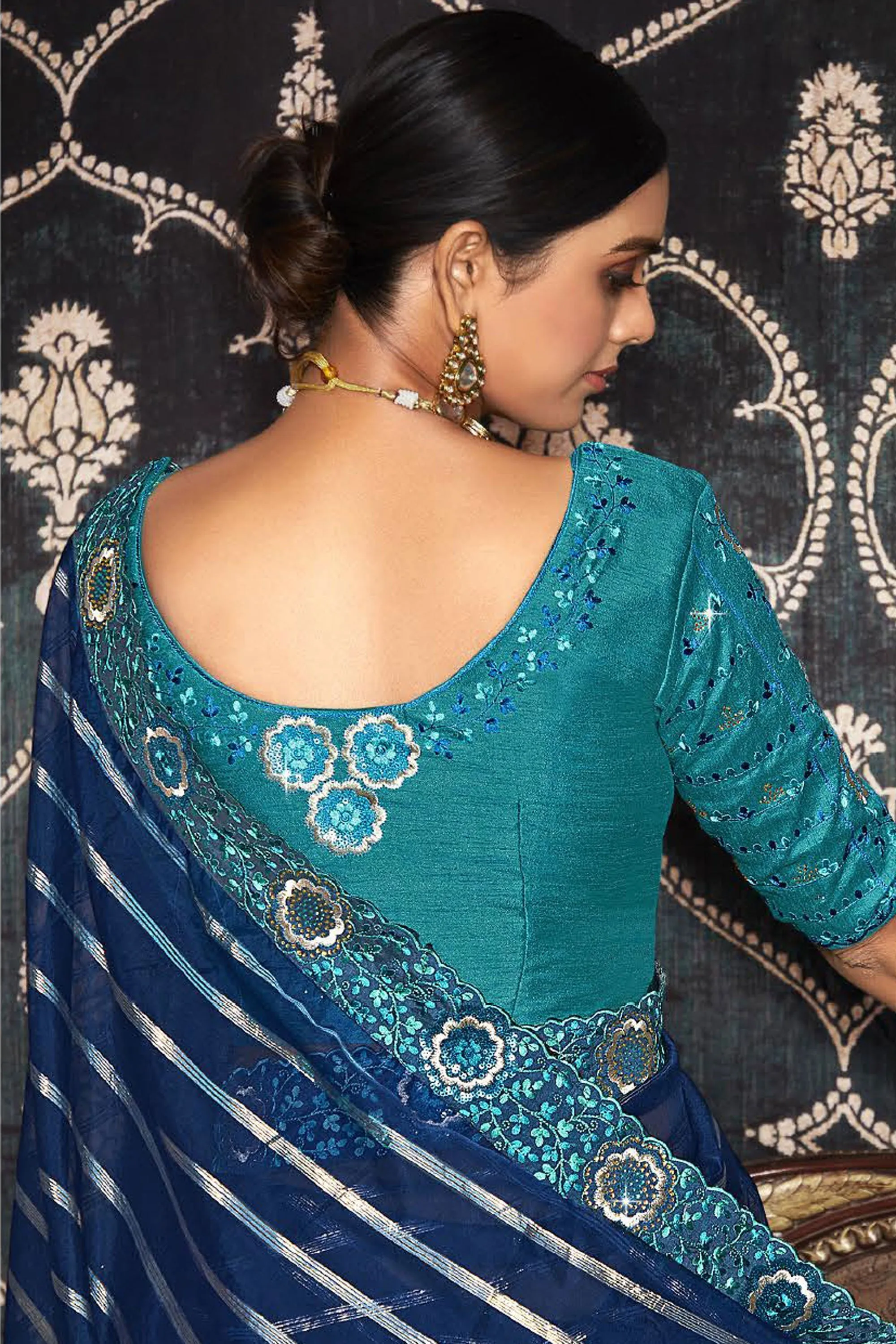Entrancing Organza Fabric Saree In Blue Color With Border Work