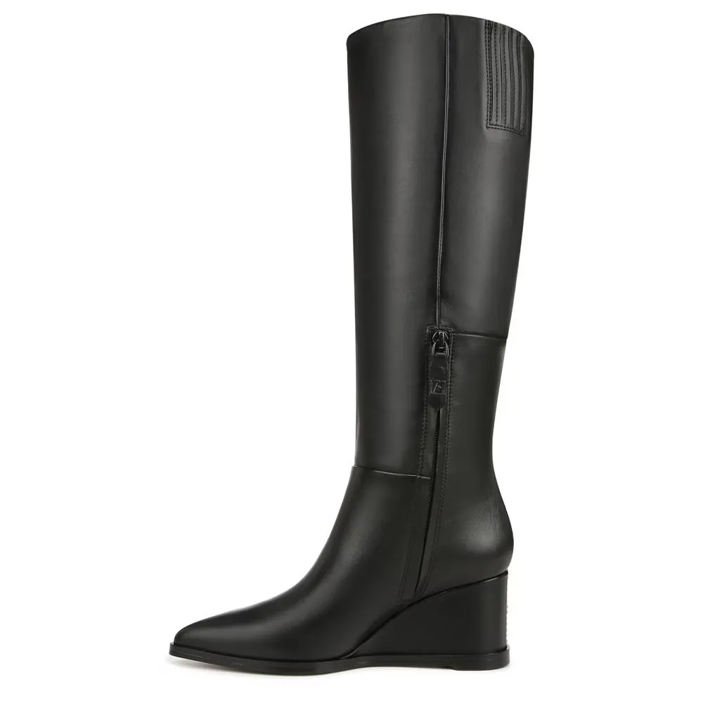 Estella Black Leather Franco Sarto Wedge Boots