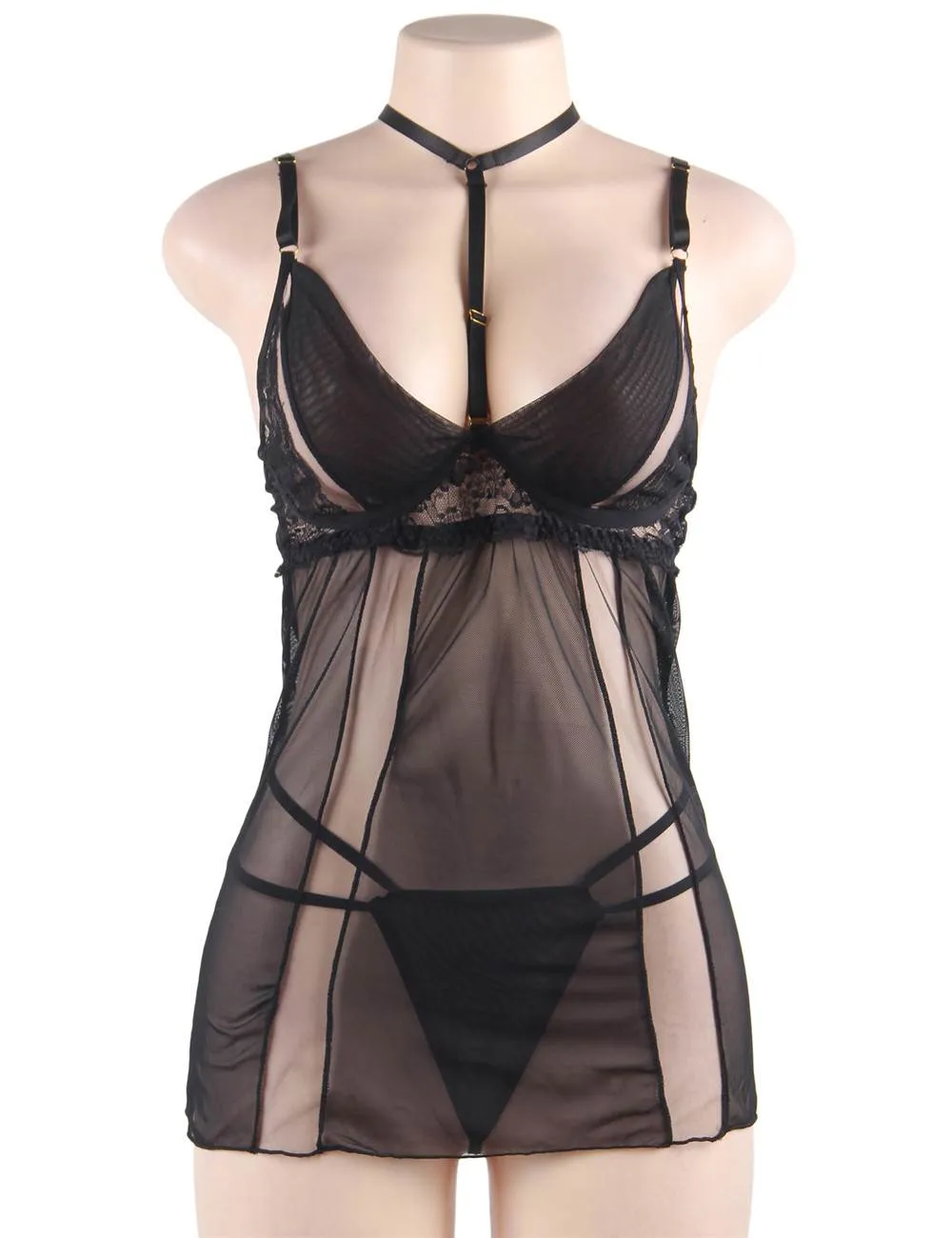 Exquisite Black Lace Perspective Chemise
