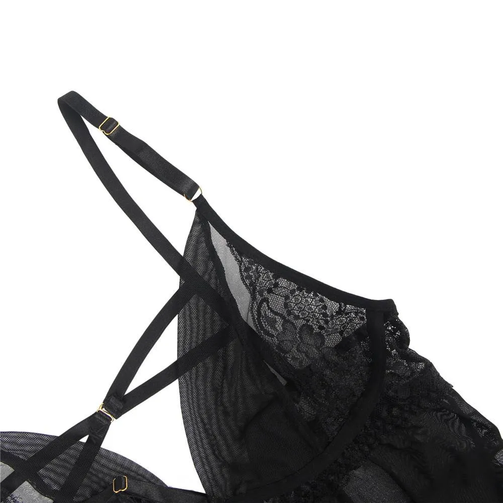 Exquisite Black Lace Perspective Chemise