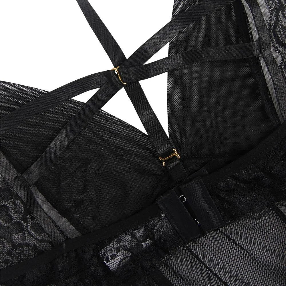 Exquisite Black Lace Perspective Chemise