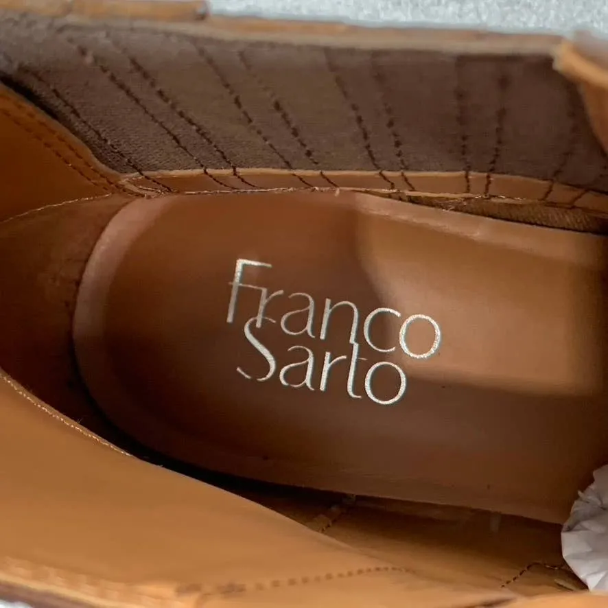 FRANCO SARTO Women's Brown Leather Linc Side-Zip Almond-Toe Booties SZ 10