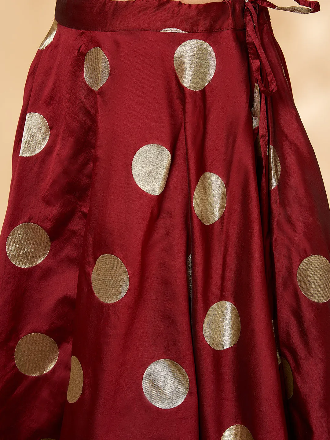 Indo-western Beige & Maroon Flared Skirt Set