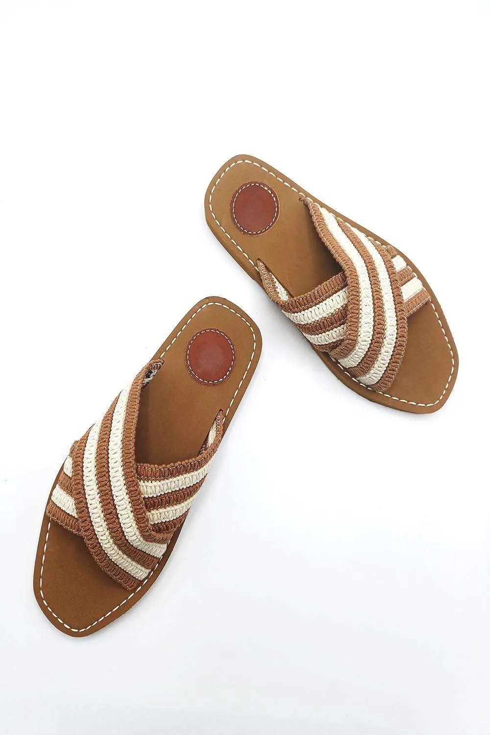 Josefina Crochet Criss Cross Strap Sliders in Mocha