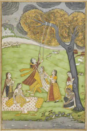 Ladies On A Swing - Mid-18Th Century - Vintage Indian Miniature Art Painting - Life Size Posters