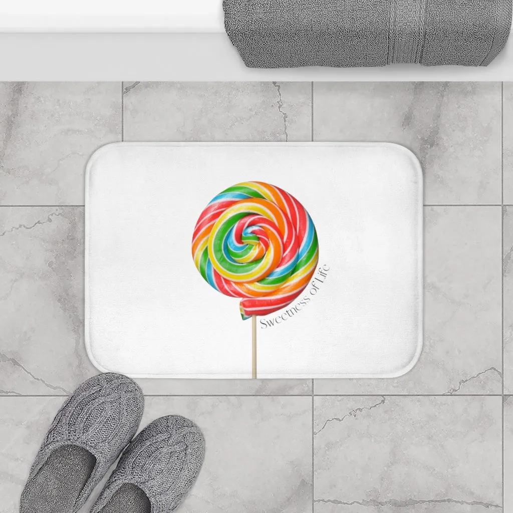Lollipop Sweetness of Life in White Message Bath Mat