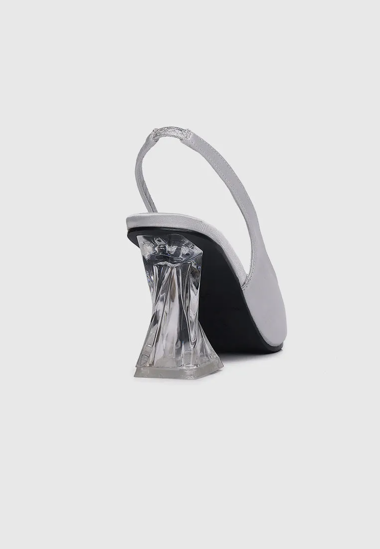 Lumi Slingback Transparent Heels (Silver)