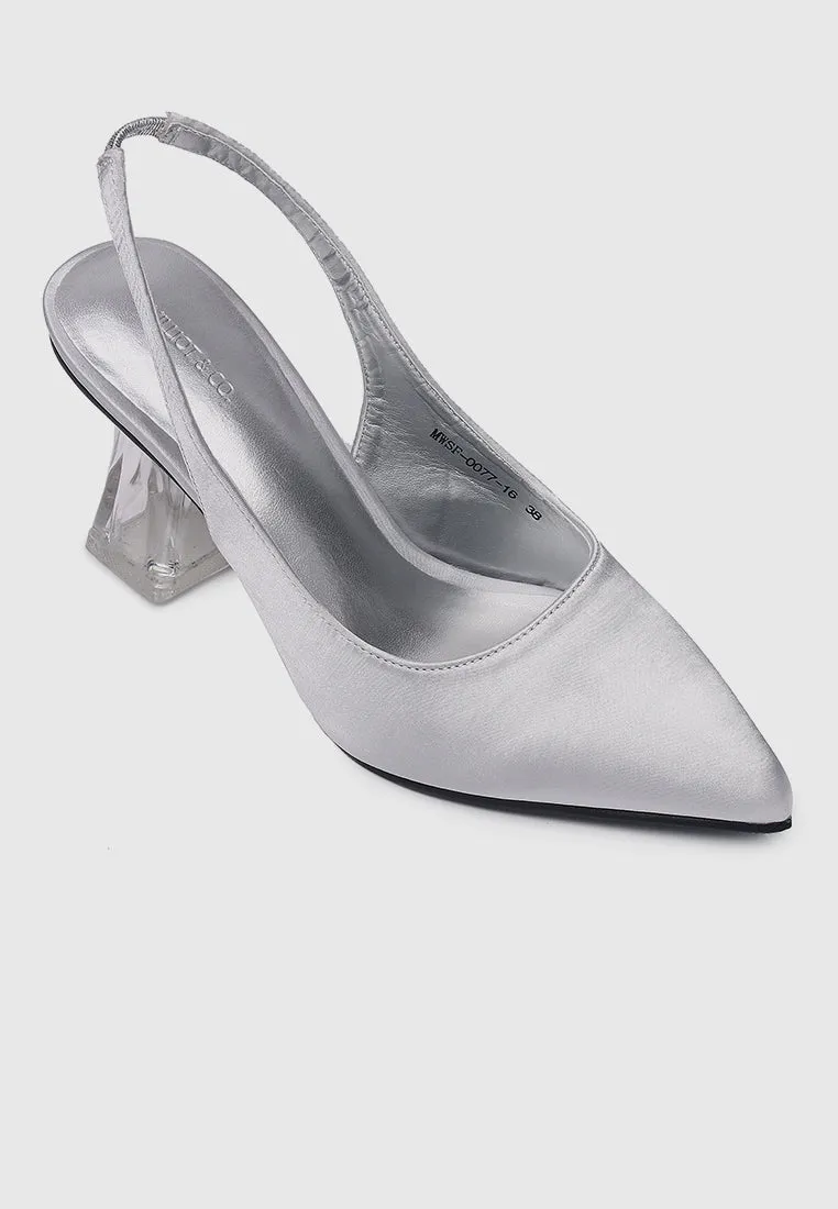 Lumi Slingback Transparent Heels (Silver)
