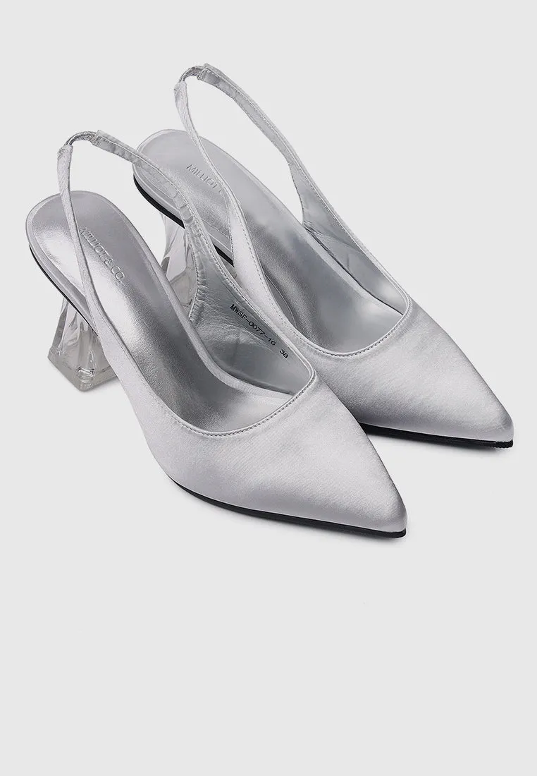 Lumi Slingback Transparent Heels (Silver)