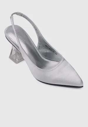 Lumi Slingback Transparent Heels (Silver)