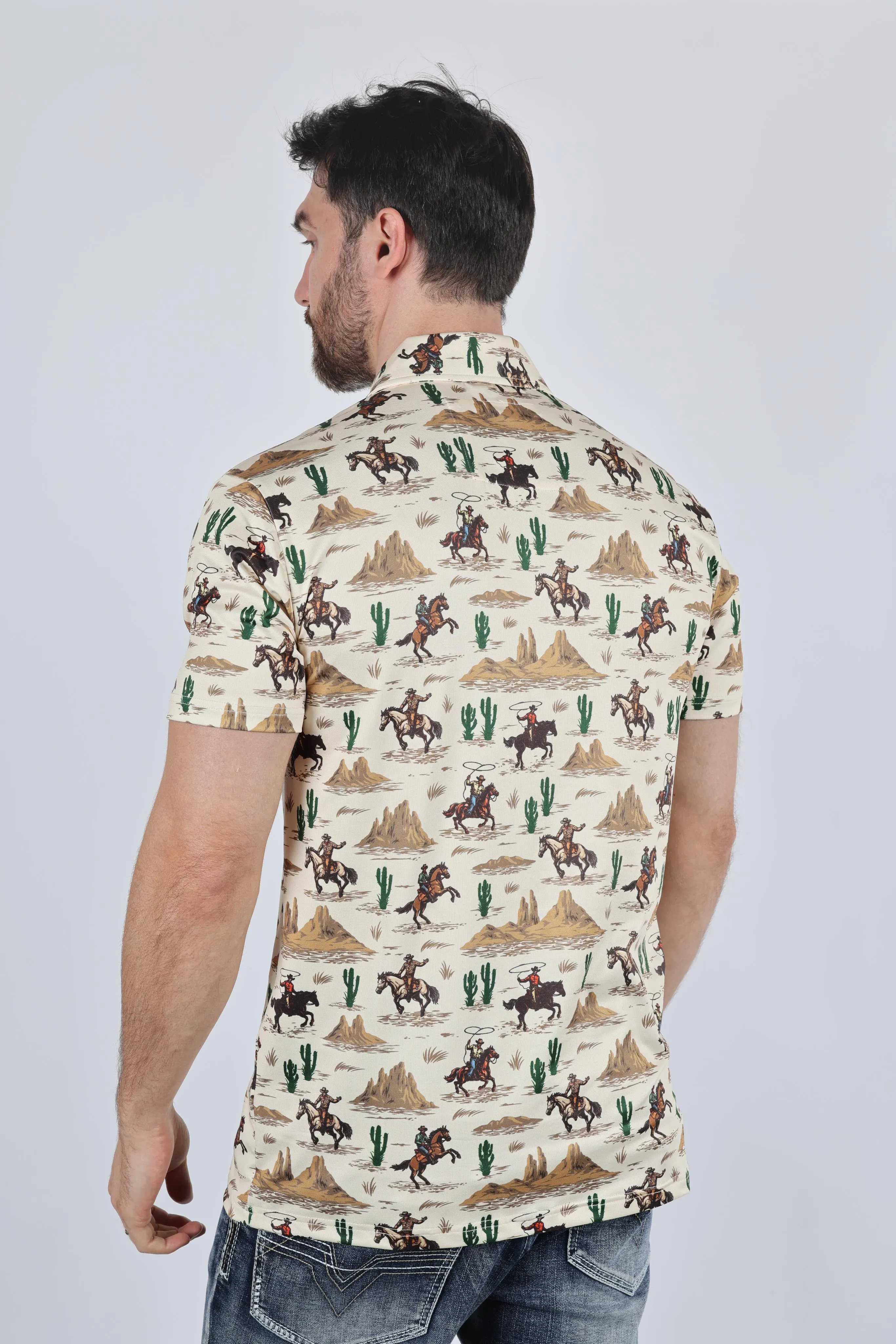 Mens Performance Fabric Modern Fit Stretch Cactus Print Polo from Platini Fashion