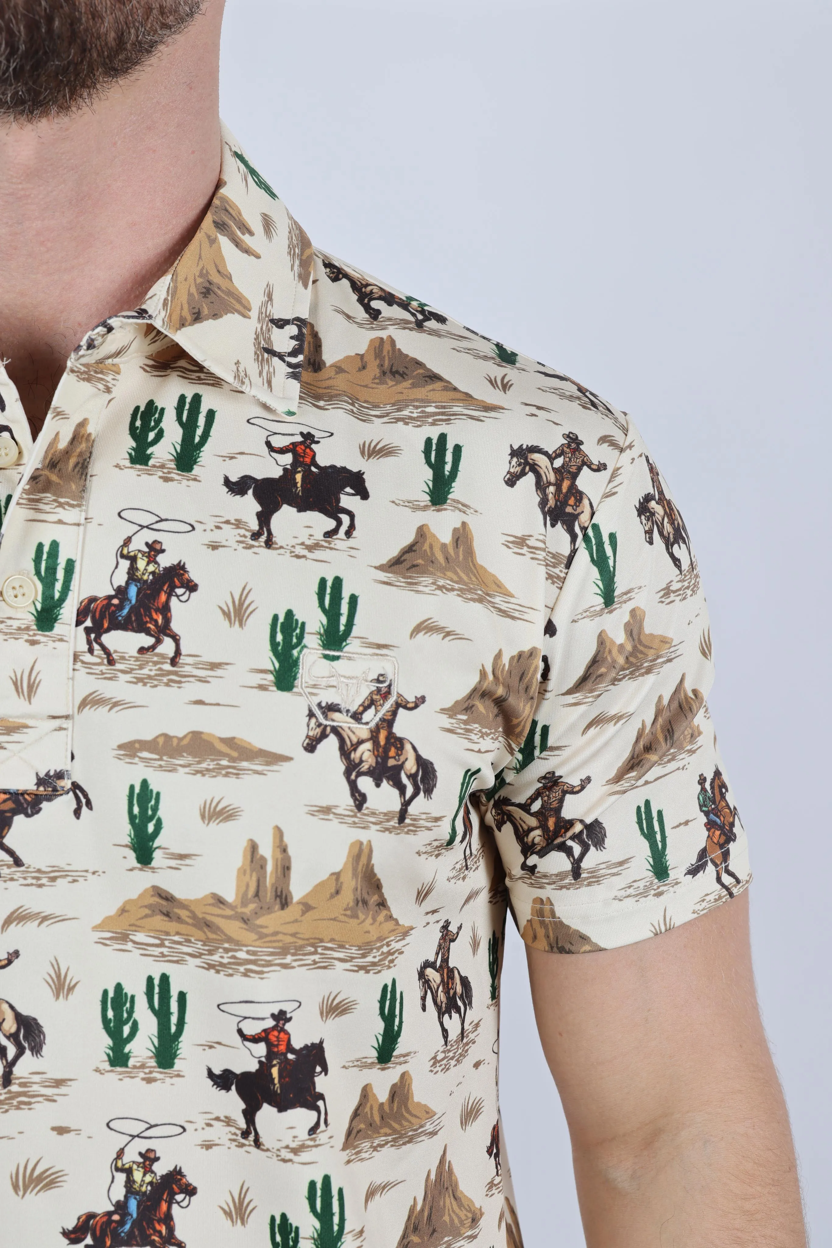 Mens Performance Fabric Modern Fit Stretch Cactus Print Polo from Platini Fashion