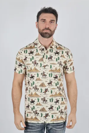 Mens Performance Fabric Modern Fit Stretch Cactus Print Polo from Platini Fashion