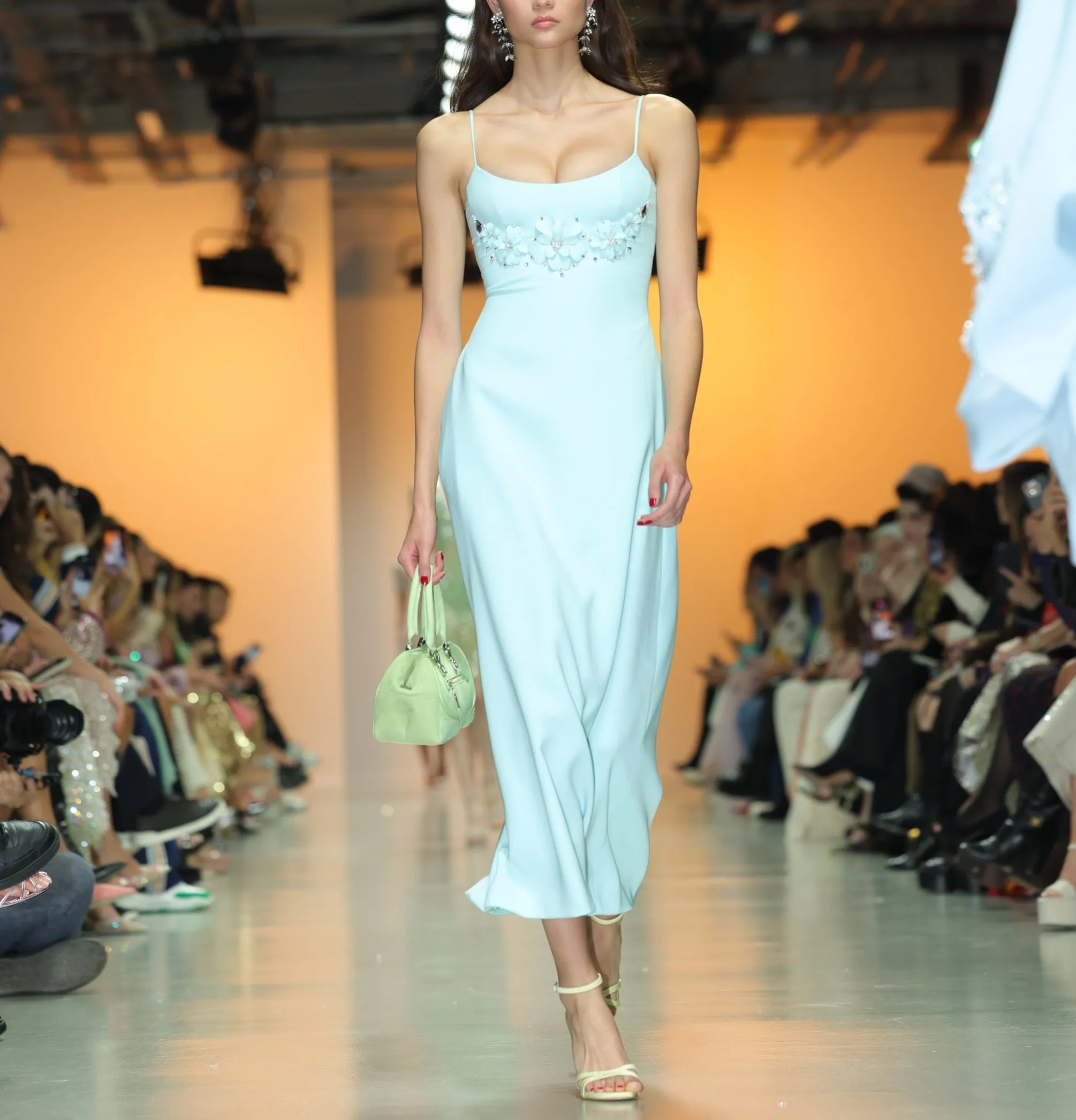 Minimalist Crepe Dress with Exquisite 3D Fabric Flowers