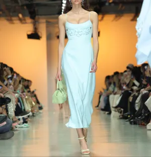 Minimalist Crepe Dress with Exquisite 3D Fabric Flowers