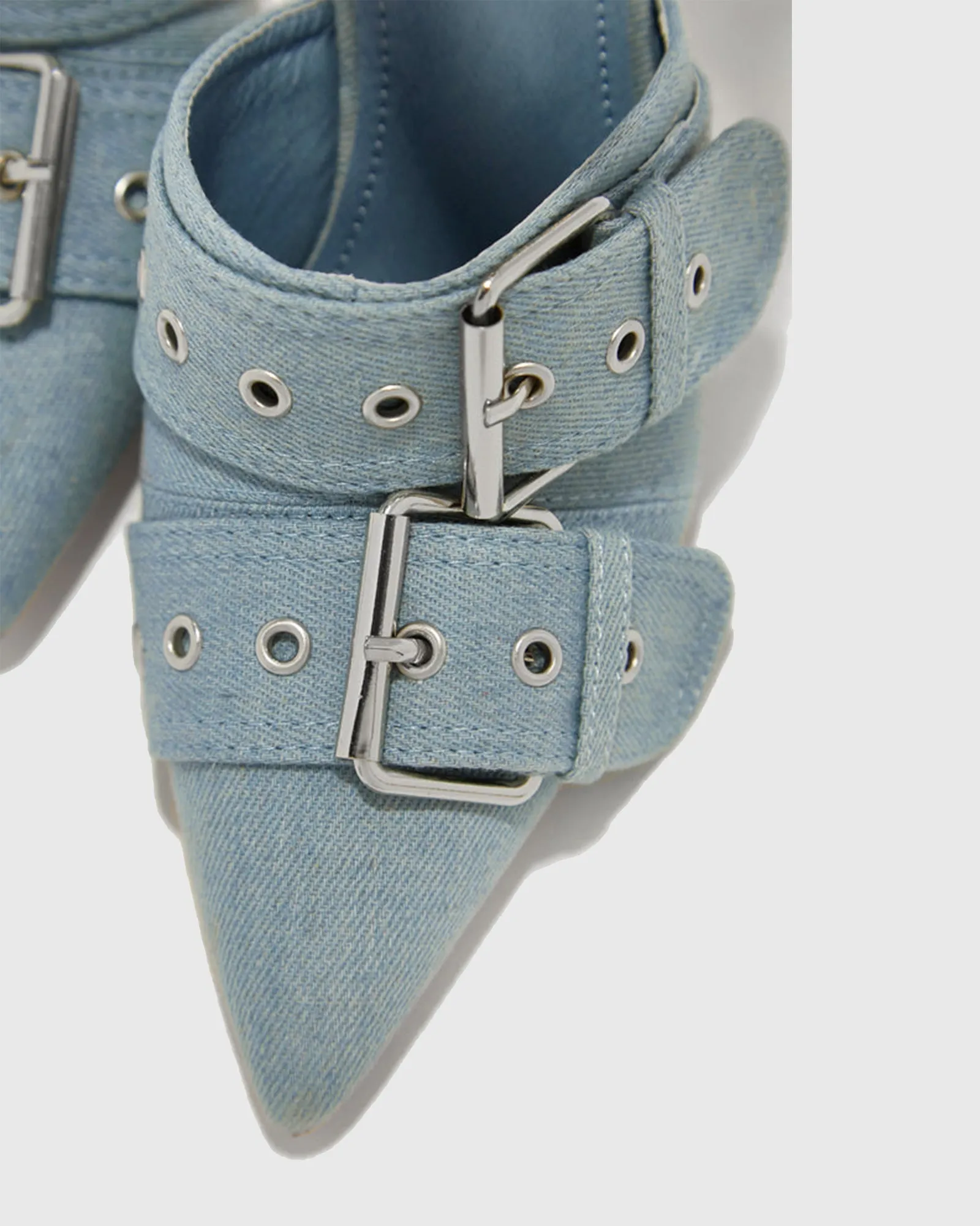 Nicia Buckle Denim Strap Pumps In Blue