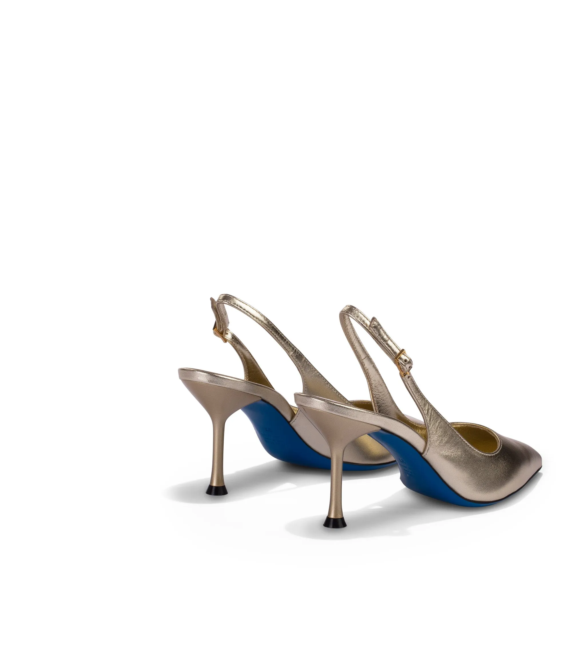 Platinum-tone nappa leather slingback pumps