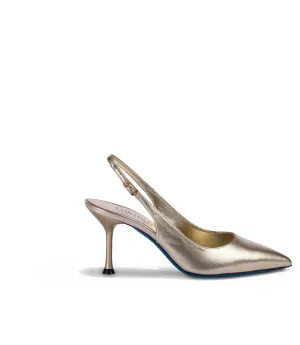 Platinum-tone nappa leather slingback pumps