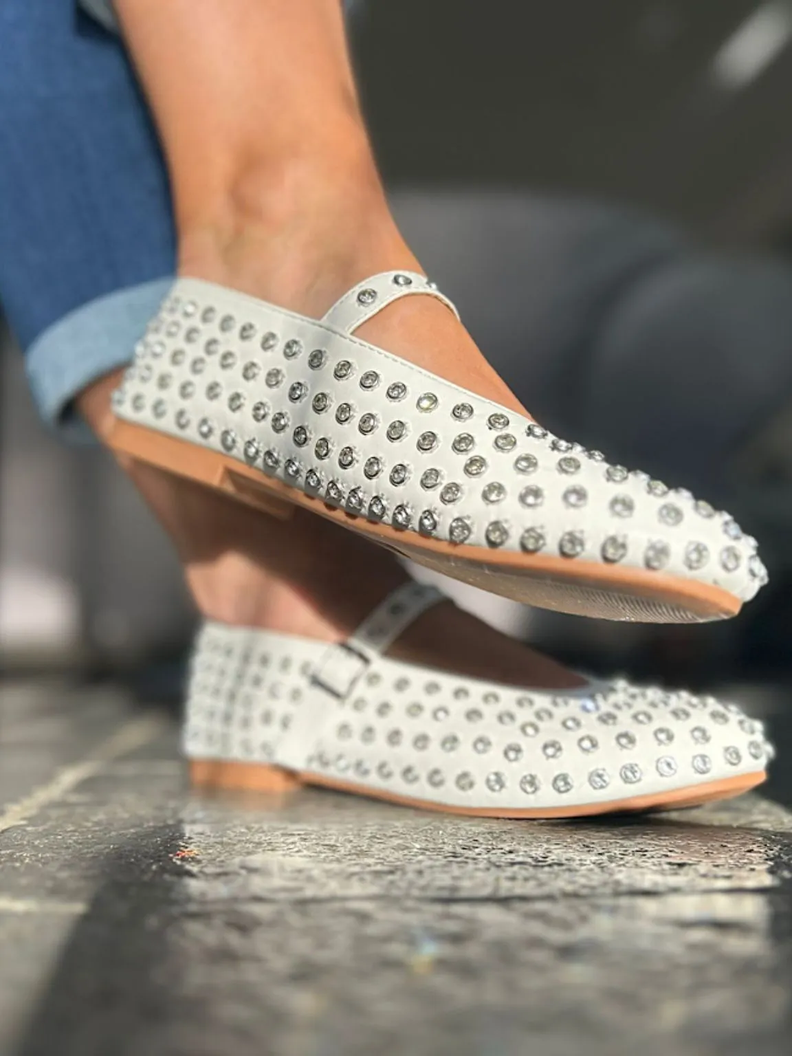 White Embellished Buckle Fasten Ballet Pump