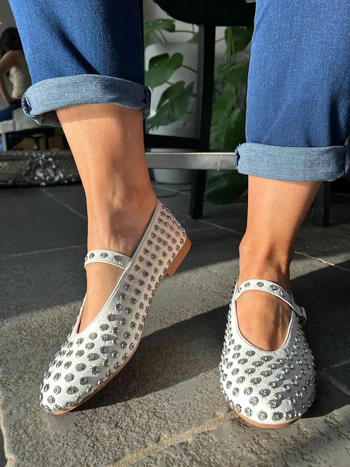 White Embellished Buckle Fasten Ballet Pump
