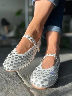 White Embellished Buckle Fasten Ballet Pump