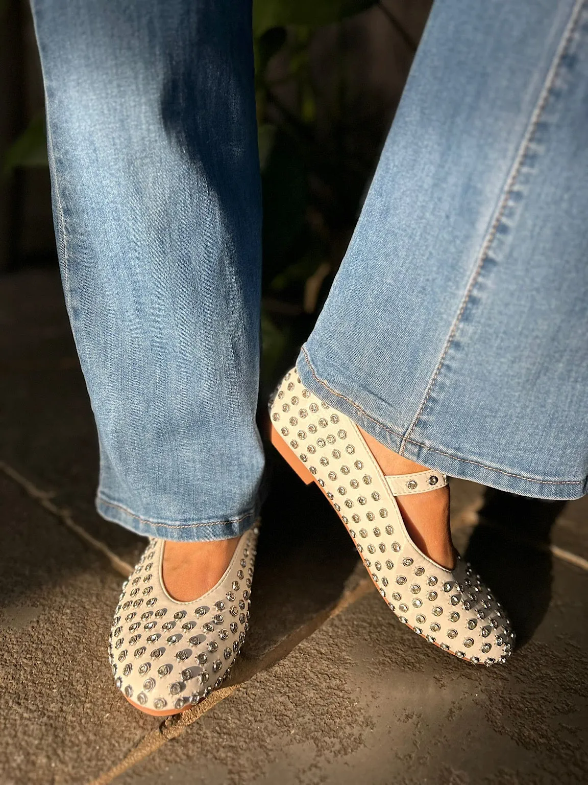 White Embellished Buckle Fasten Ballet Pump